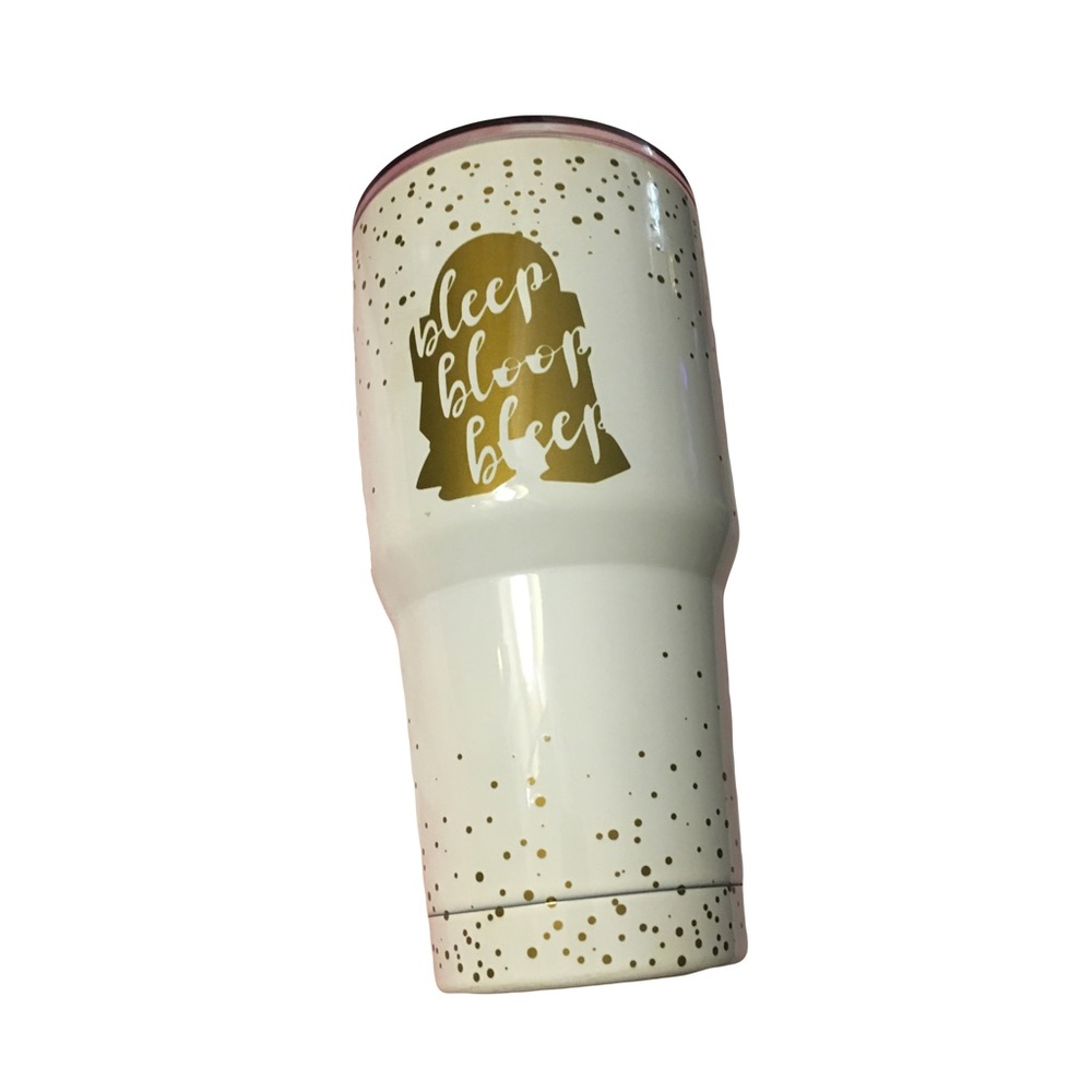 Star Wars R2D2 Tumbler Gold on White Metal Lucas films 40oz